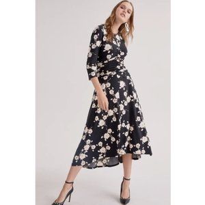 Maggy London ruched floral midi dress, size 6